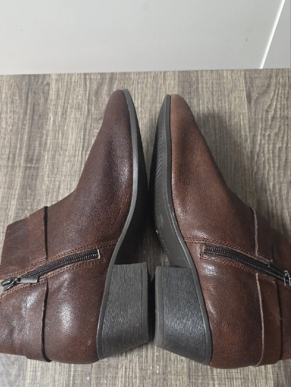 Clarks Dark Brown Leather Ankle Booties with Strap Detail Size 9